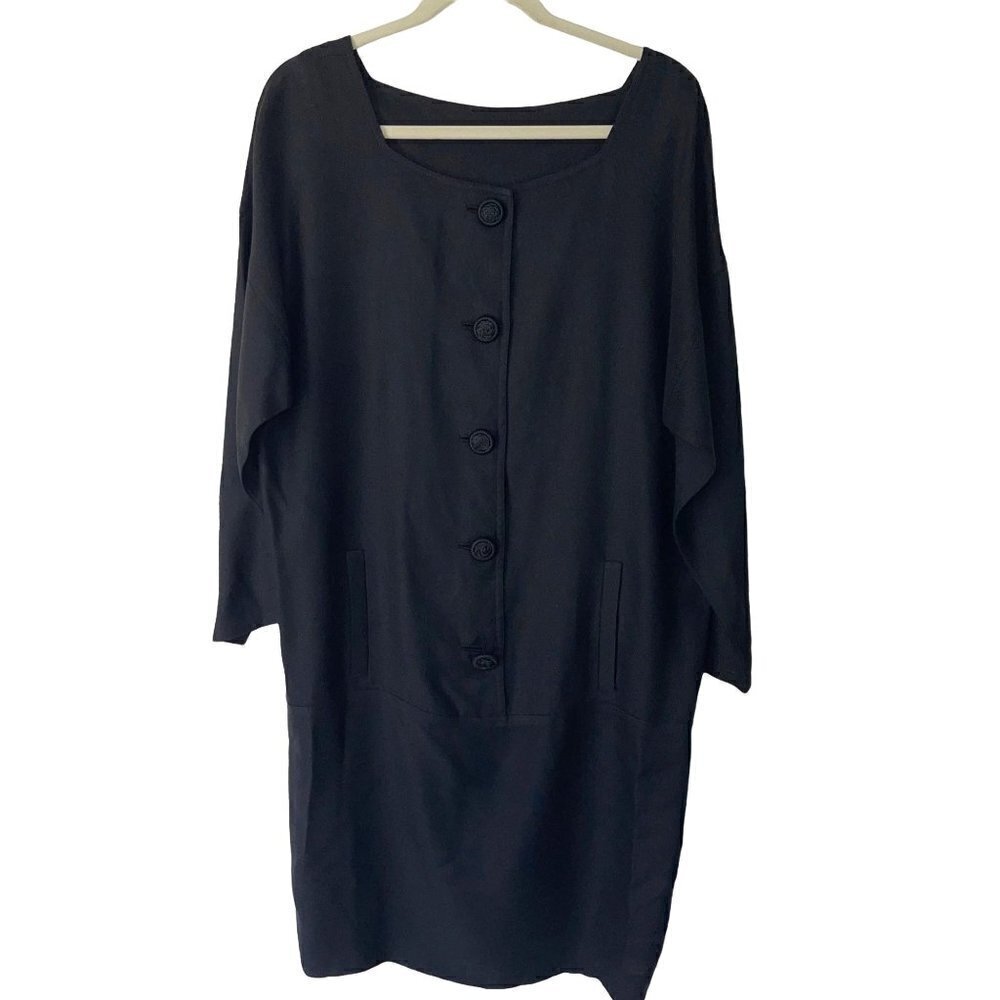Vintage Shift Dress Womens Size Large L Viscose Linen Feel Decorative Buttons